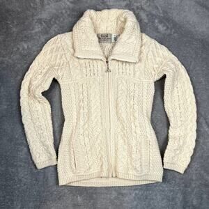 Aran Crafts Full Zip Sweater Cardigan Womens S Chunky Knit Merino Wool Ireland